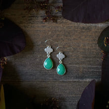 Load image into Gallery viewer, chrysoprase teardrop + clover earrings