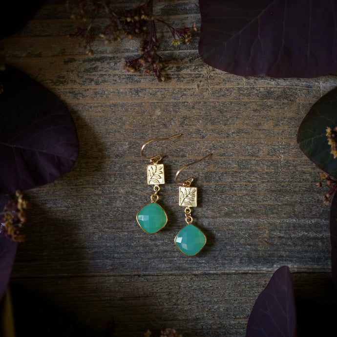 chrysoprase + gold leaf earrings