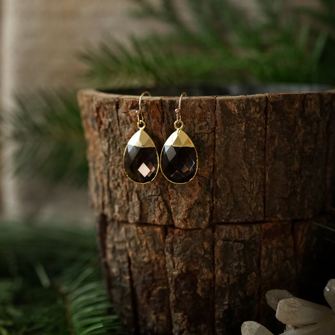 gilded smoky quartz teardrop earrings