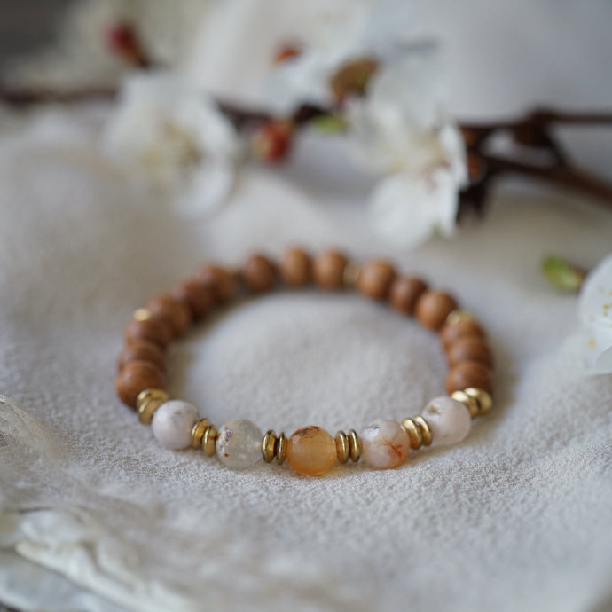 flower agate + sandalwood bracelet