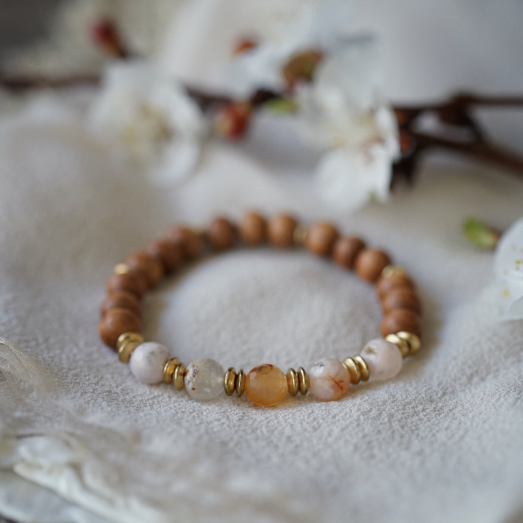 flower agate + sandalwood bracelet