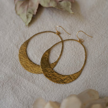 Load image into Gallery viewer, hammered brass crescent goddess earrings