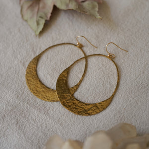 hammered brass crescent goddess earrings