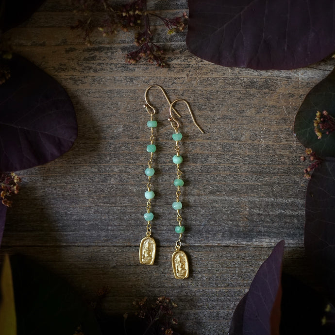 chrysoprase chain + buddha earrings