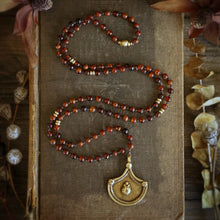 Load image into Gallery viewer, hessonite + tribal flower mala