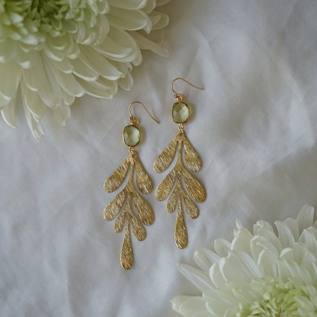 lemon topaz + leafy earrings