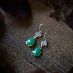 chrysoprase teardrop + clover earrings