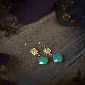 chrysoprase + gold leaf earrings