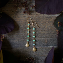 Load image into Gallery viewer, chrysoprase chain + seashell earrings