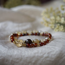 Load image into Gallery viewer, garnet + rutilated quartz bracelet