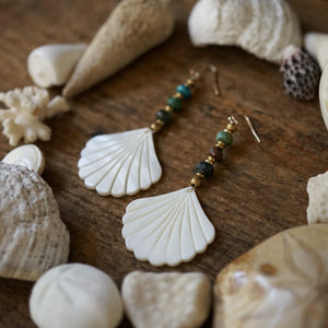 seashell + azurite earrings