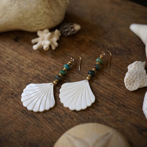 seashell + azurite earrings