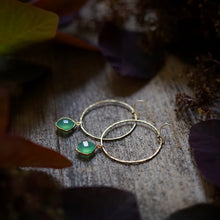 Load image into Gallery viewer, chrysoprase + hammered hoop earrings