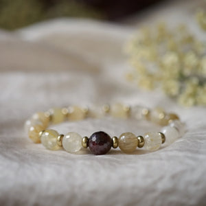 garnet + rutilated quartz bracelet