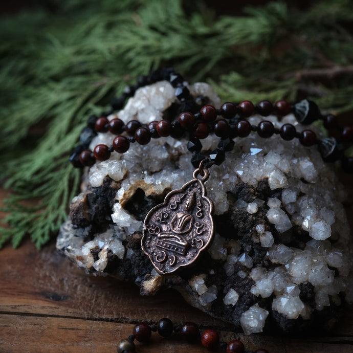 oxidized bronze buddha mala