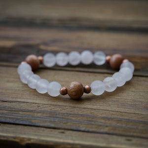 rose quartz + rosewood + copper
