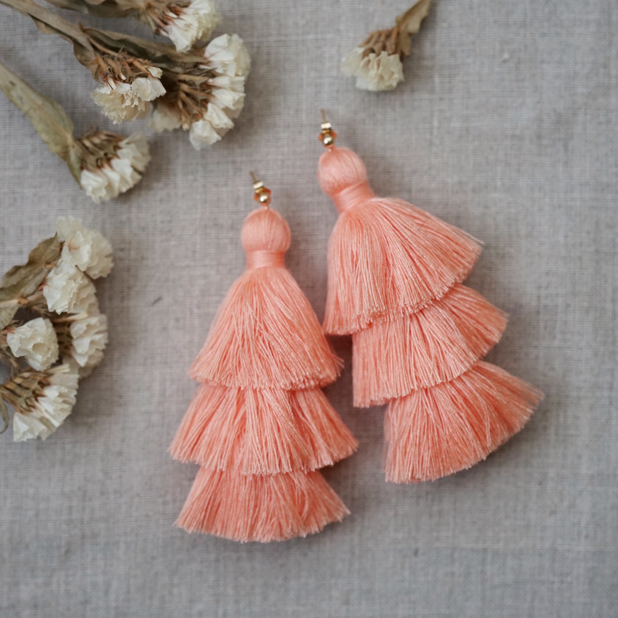 Blush pink cheap tassel earrings