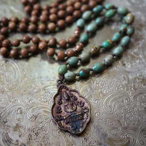 sandalwood + green turquoise + buddha mala