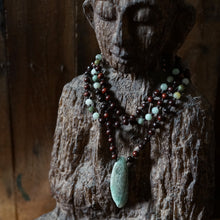 Load image into Gallery viewer, rosewood + burmese jade + green kyanite mala