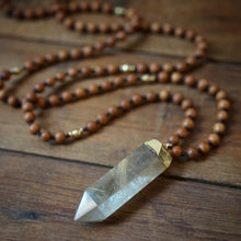 Load image into Gallery viewer, sandalwood + rutilated quartz mala