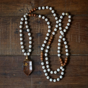 riverstone + sandalwood + rutilated quartz mala