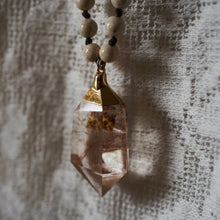 Load image into Gallery viewer, riverstone + sandalwood + rutilated quartz mala