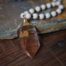 Load image into Gallery viewer, riverstone + sandalwood + rutilated quartz mala