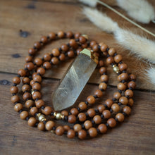 Load image into Gallery viewer, sandalwood + rutilated quartz mala