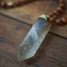 Load image into Gallery viewer, sandalwood + rutilated quartz mala