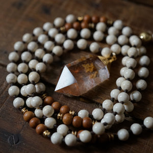 riverstone + sandalwood + rutilated quartz mala