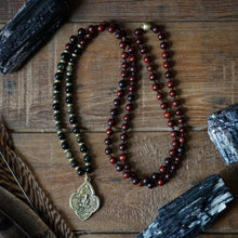 Load image into Gallery viewer, rosewood + golden sheen obsidian mala