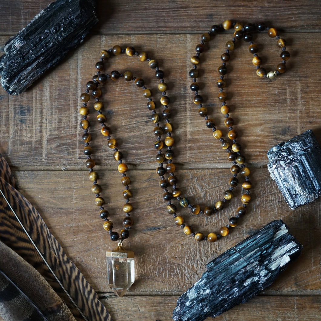 tiger's eye + lodolite mala