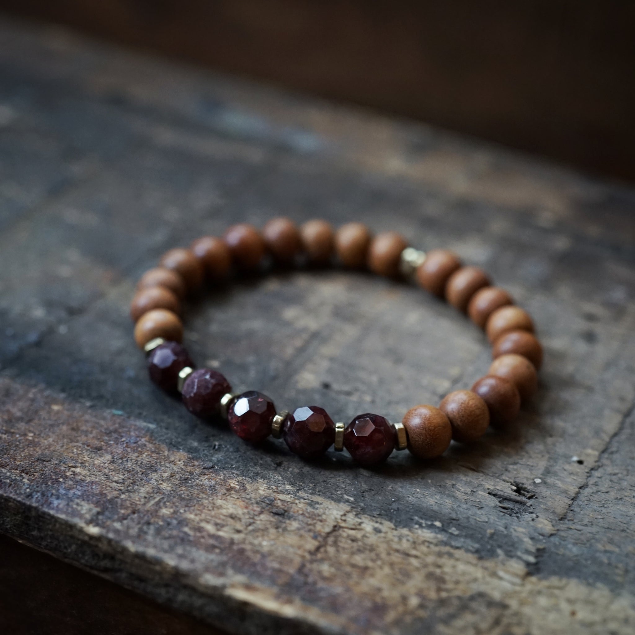 garnet + sandalwood mala bracelet – elevate magic jewelry