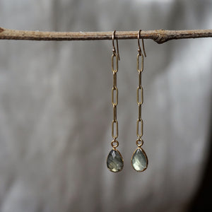labradorite drop + chain earrings