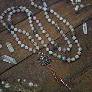 moonstone + labradorite mala