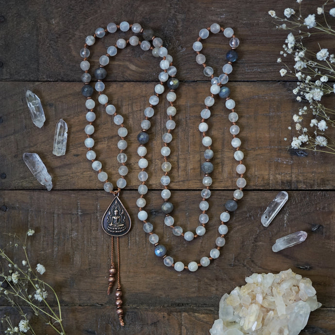 moonstone + labradorite mala