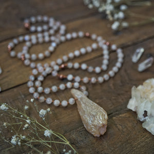 moonstone + aura quartz mala