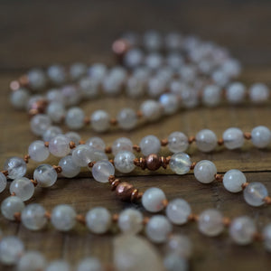 moonstone + aura quartz mala