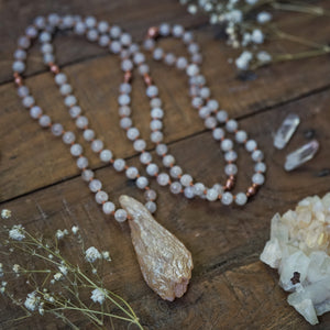 moonstone + aura quartz mala