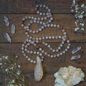 moonstone + aura quartz mala