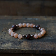 Load image into Gallery viewer, peach moonstone + copper + garnet