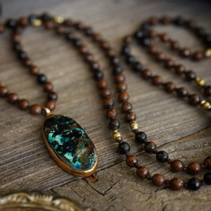 azurite on mahogany obsidian mala