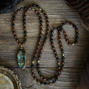 azurite on mahogany obsidian mala