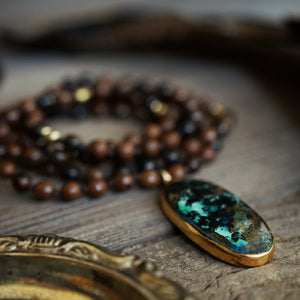 azurite on mahogany obsidian mala