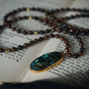 azurite on mahogany obsidian mala