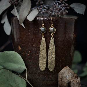 pyrite + hammered teardrop earrings